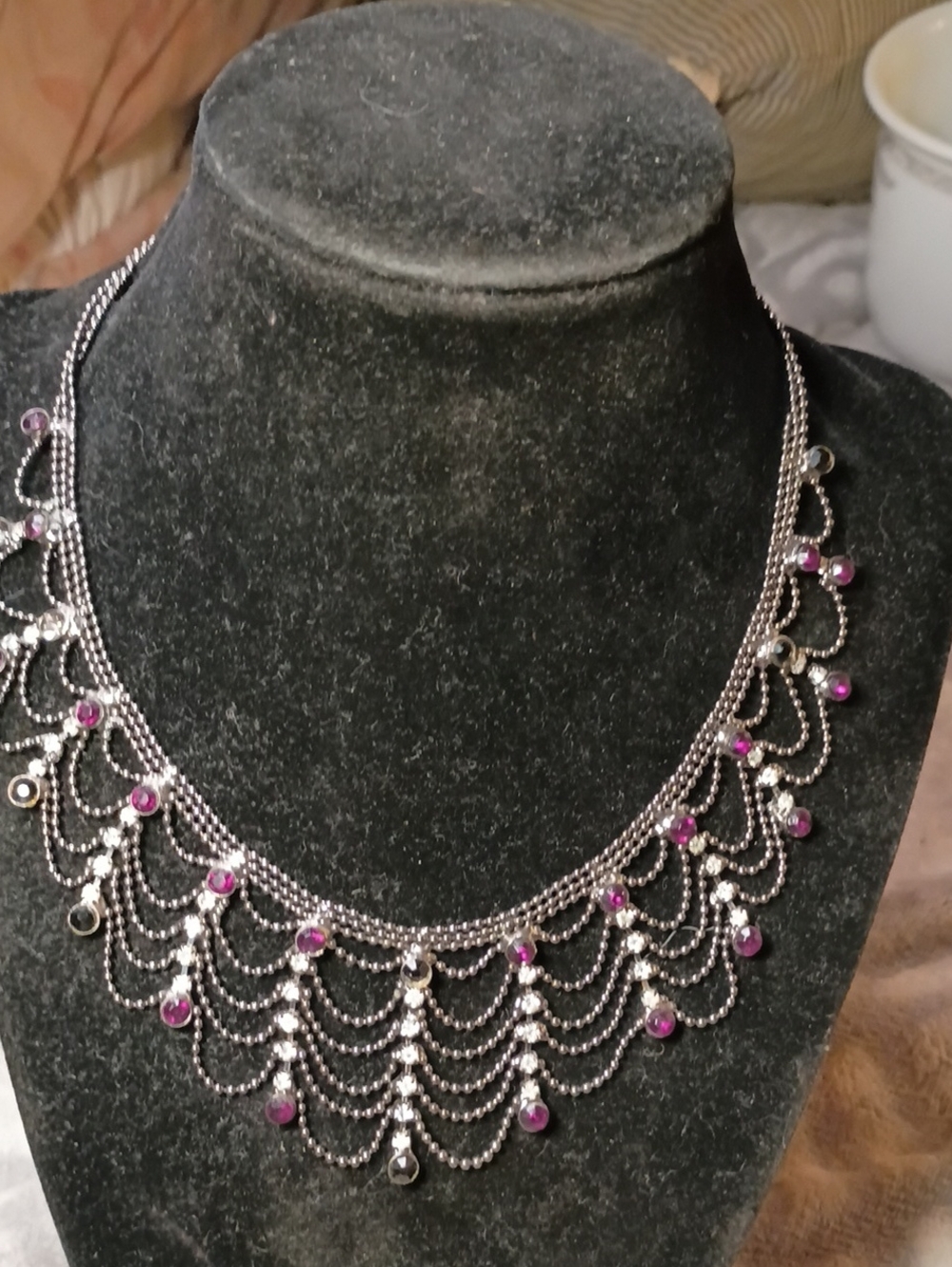 Source Unknown Silver-Tone Necklace with Purple Accents